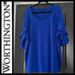NWOT Worthington Woman Blue Ruffle Sleeve Top